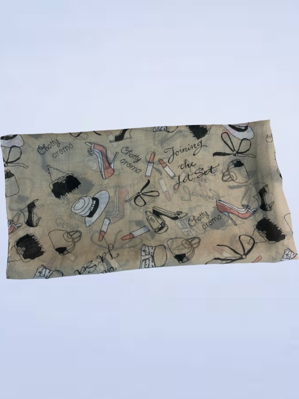 Vintage Joining the Jet-Set Chatty Aroma Chiffon Rectangle Scarf